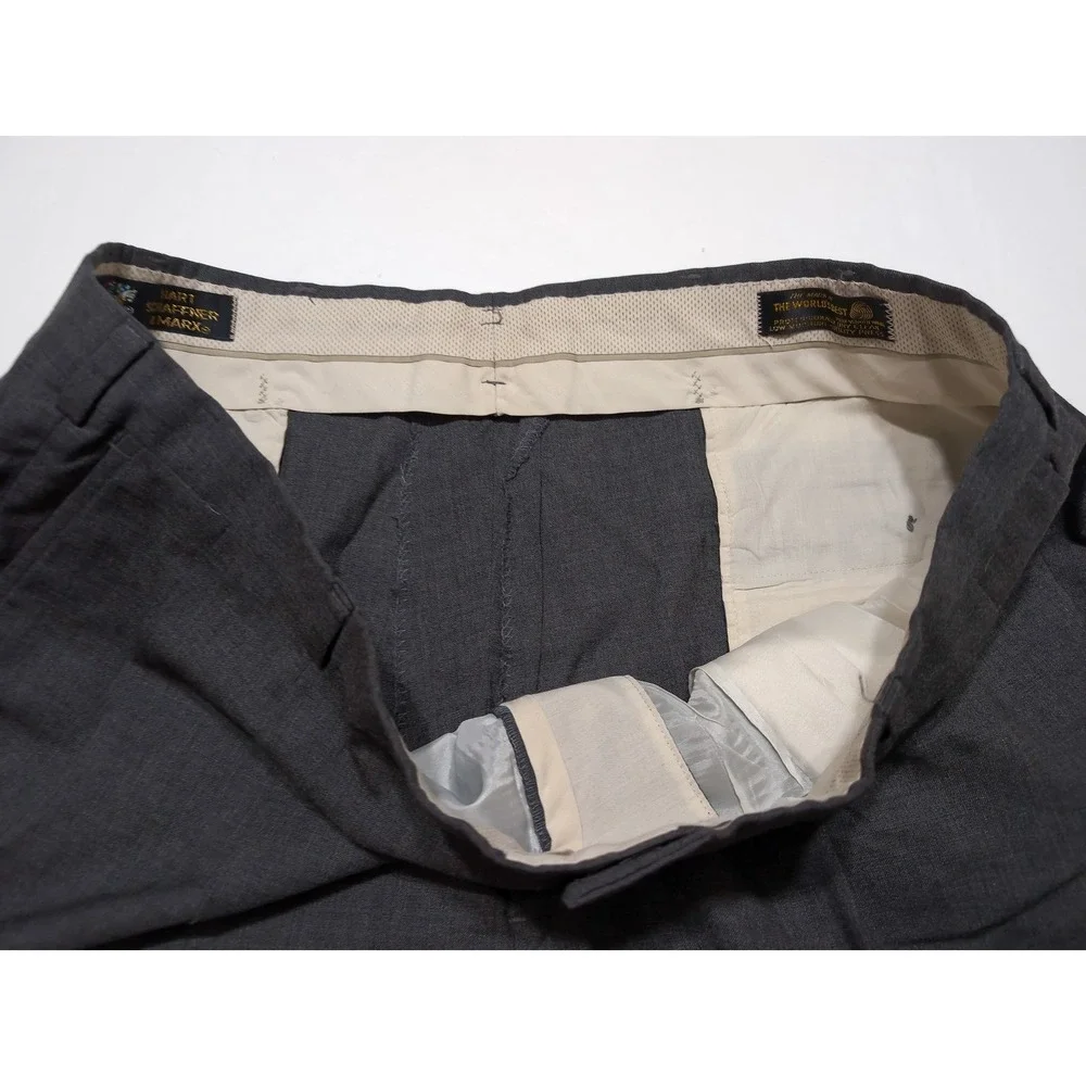 Lot of 2 Vintage HART SCHAFFNER & MARX 100% Wool Dress Pants Brown Gray 38 x 27